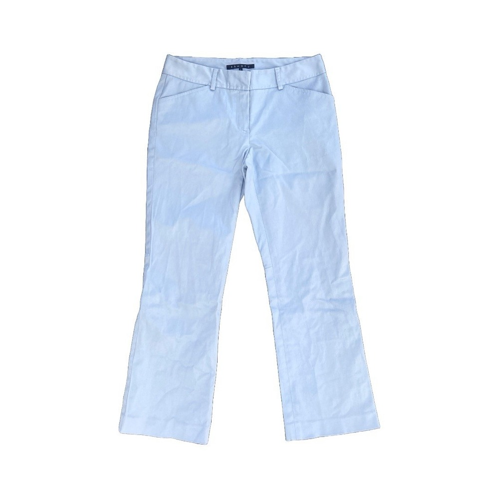Theory Women's Light Blue Slim Straight Cropped Trousers Low Rise 4 Made In USA